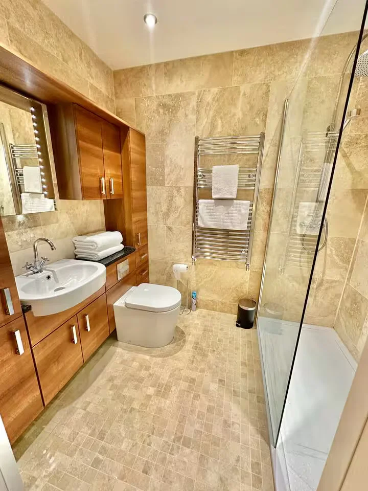 Holiday cottage bathroom with a spacious walk-in shower