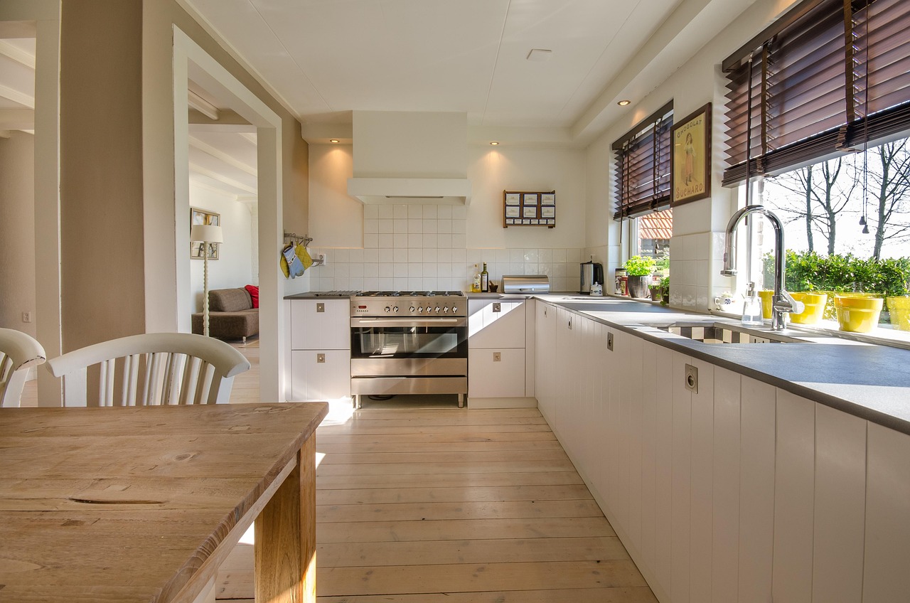 Bright holiday cottage kitchen interior