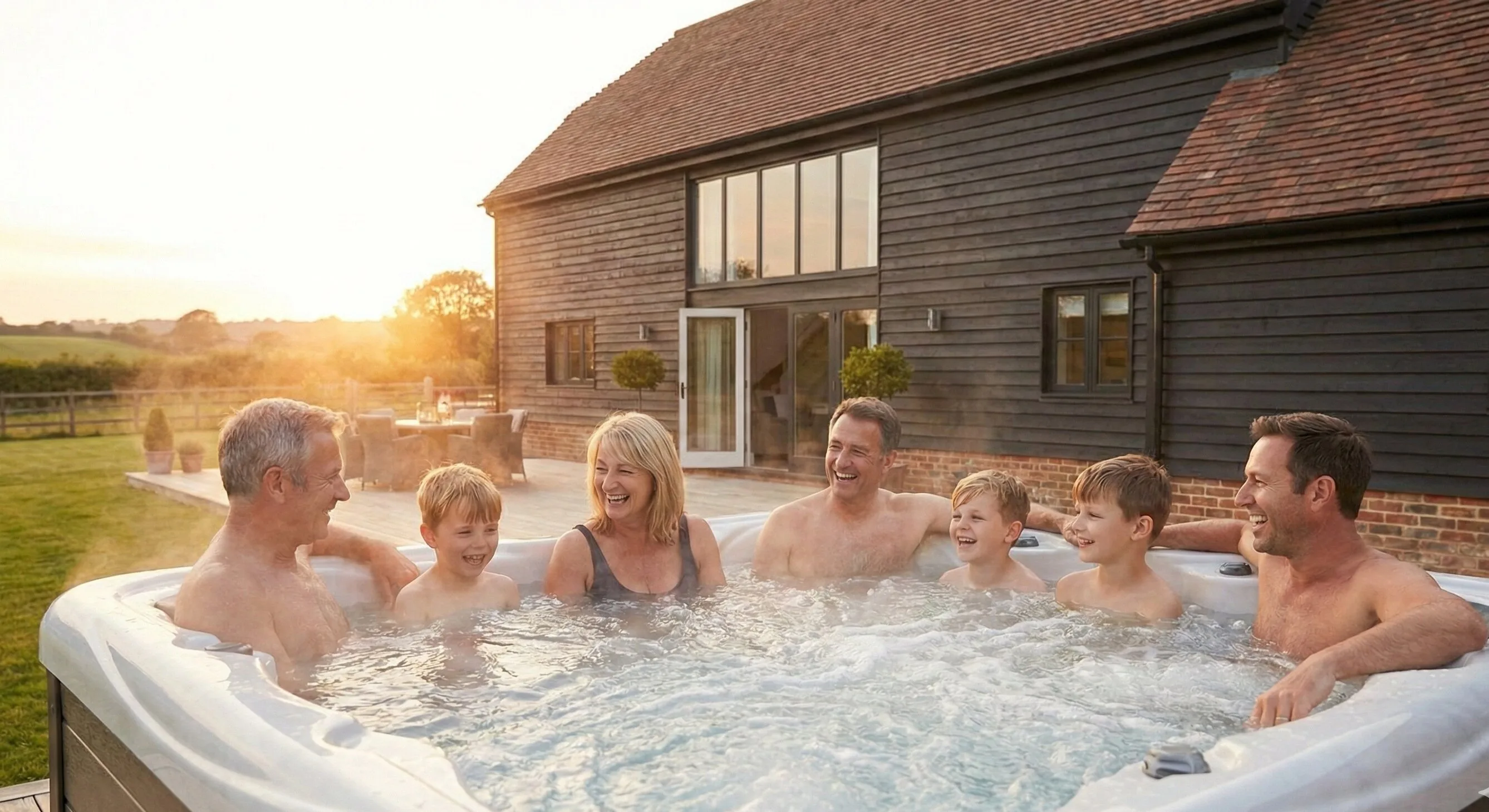 Luxury holiday let hot tub at sunset managed by Full Bed Hosts