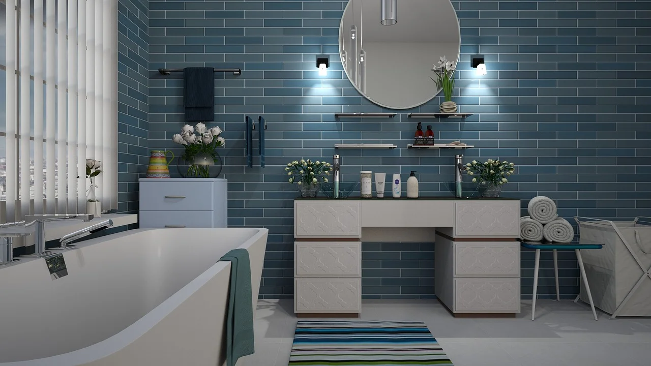 Freestanding bath in a bright, characterful bathroom