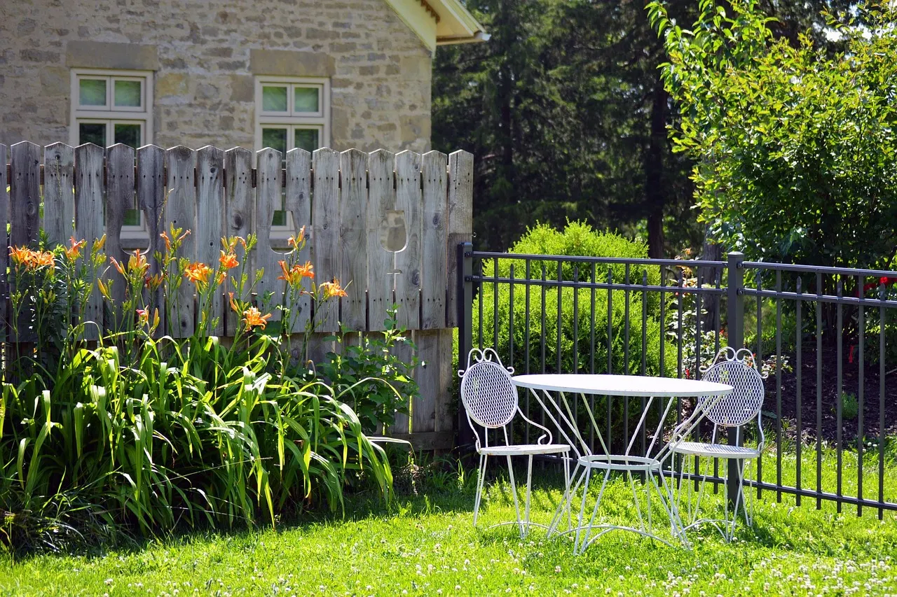 Private cottage garden with outdoor seating