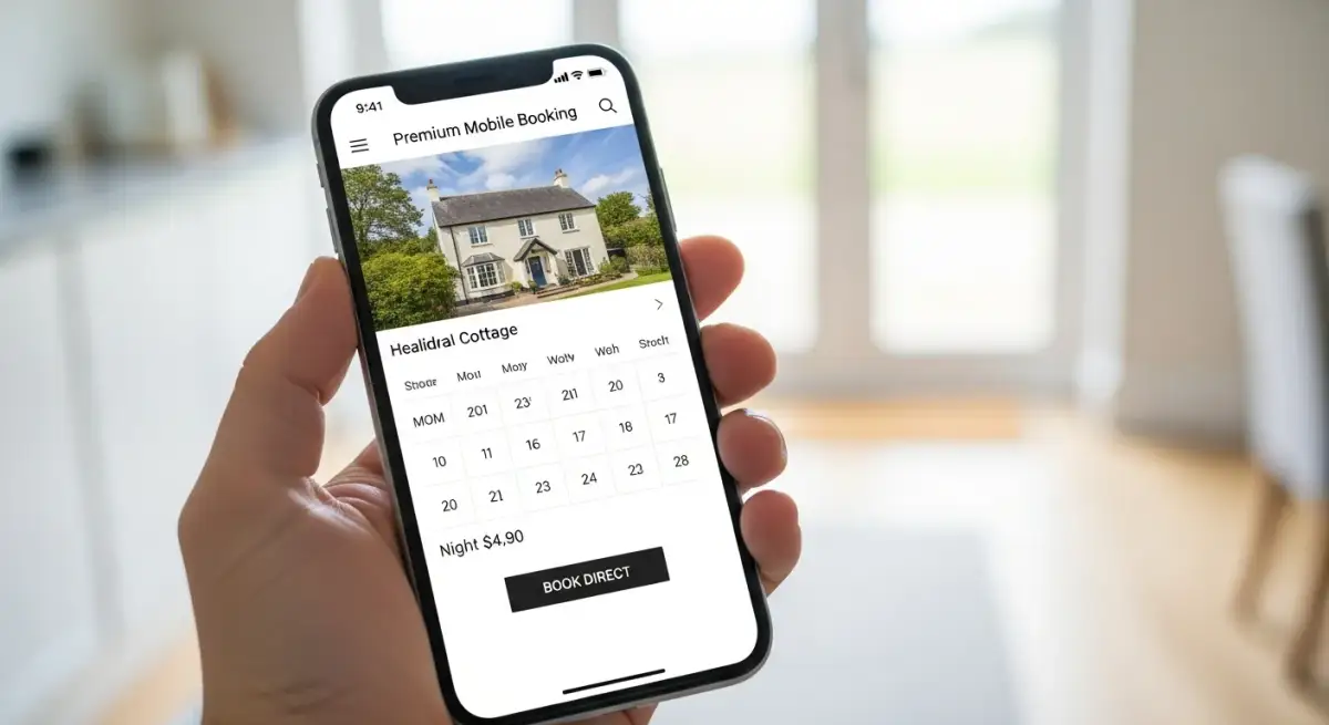 A mobile direct booking website showing a holiday let property and booking interface